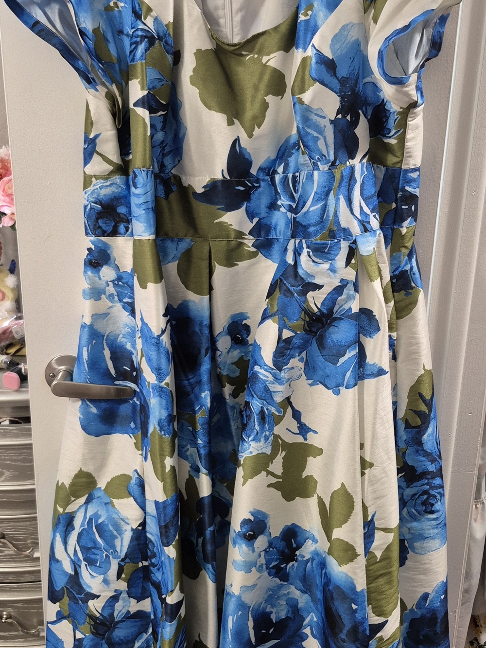 eshakti Blue and White Floral Maxi Dress - Formal Wear